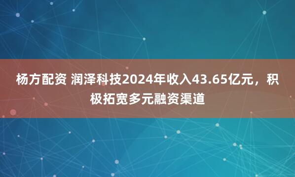 杨方配资 润泽科技2024年收入43.65亿元，积极拓宽多元融资渠道